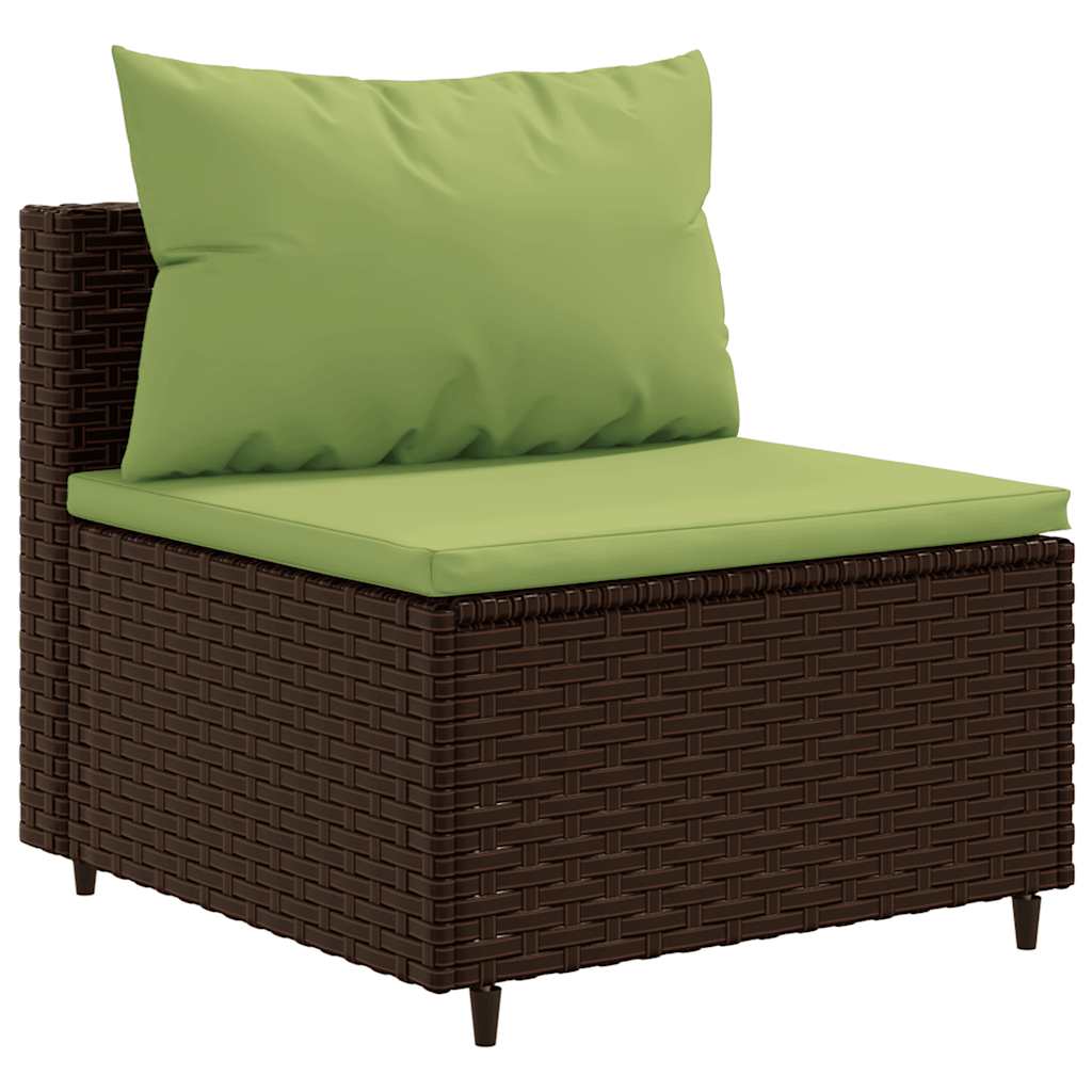 7 Pcs conjunto lounge de jardim c/ almofadões vime PE castanho