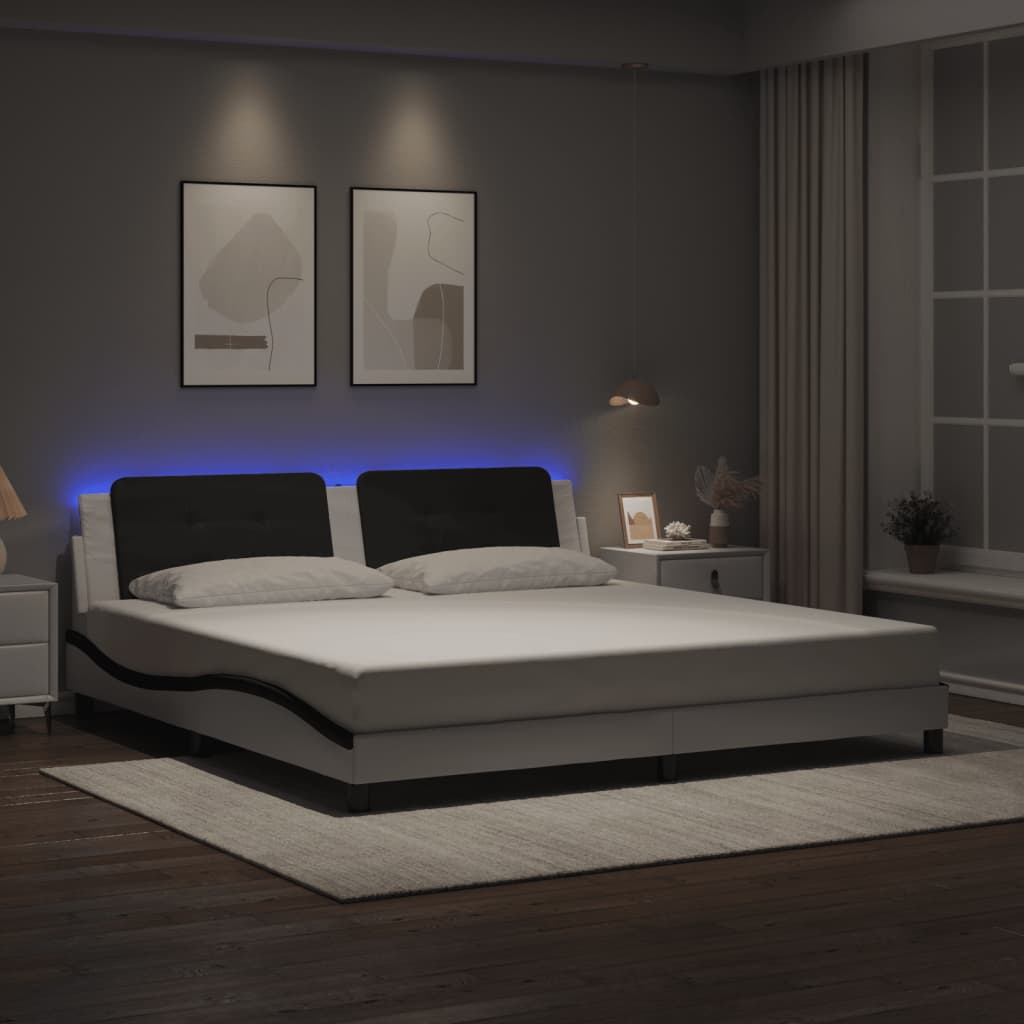 Estrutura de cama com LED sem colchão zadar 200x200cm branco/preto
