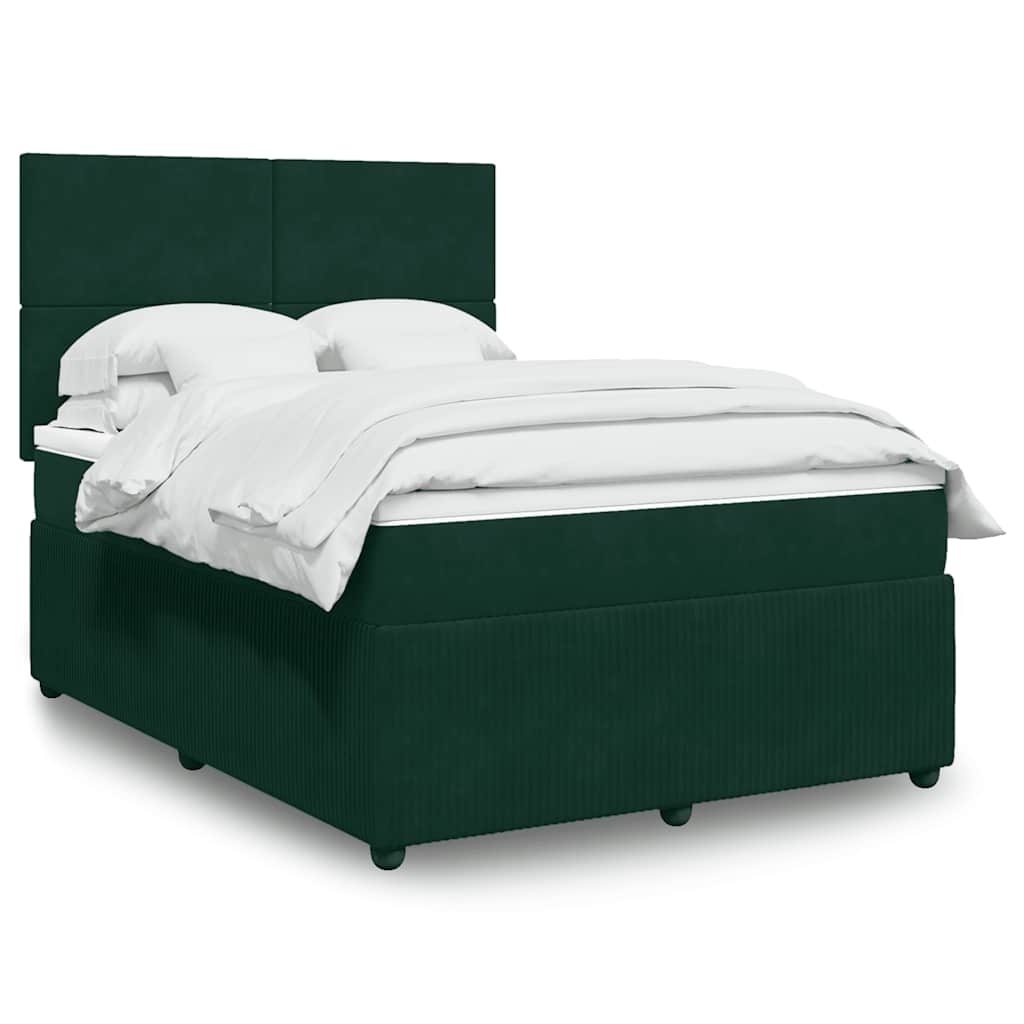 Cama com molas/colchão 160x200 cm veludo verde-escuro
