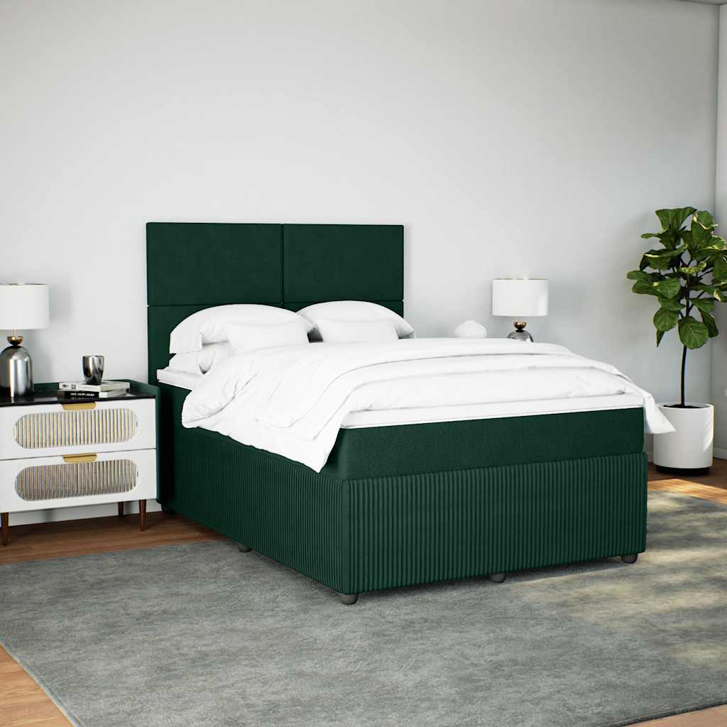 Cama com molas/colchão 160x200 cm veludo verde-escuro