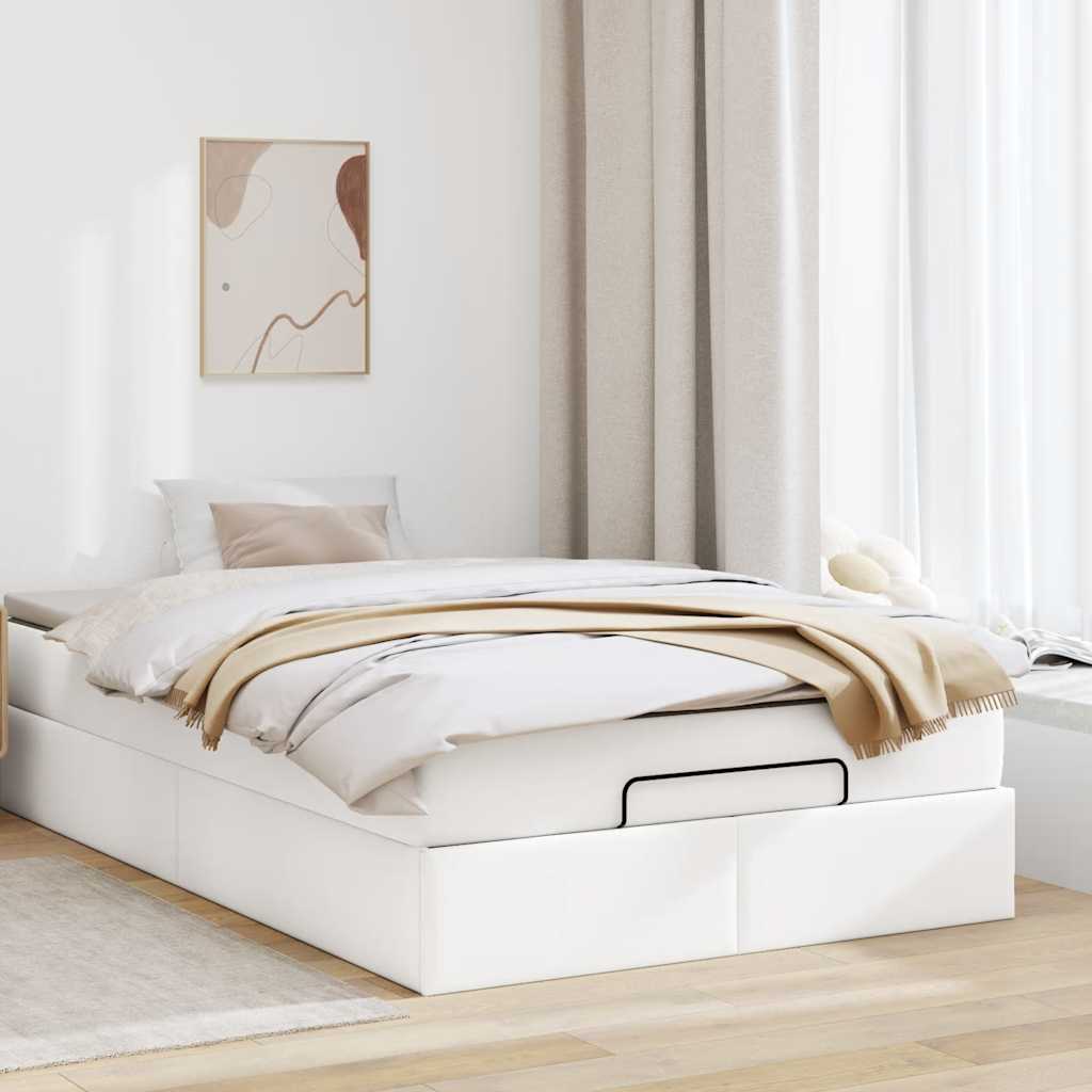Estrutura de cama otomana com colchão branco couro falso