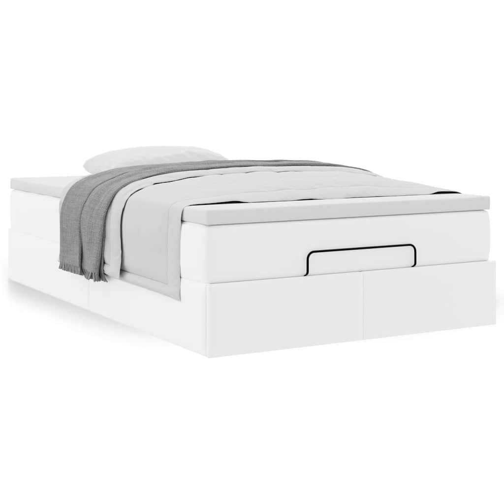 Estrutura de cama otomana com colchão branco couro falso