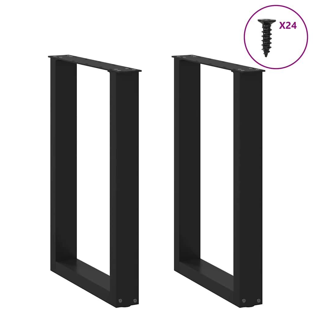 Pés de mesa de jantar em forma de u, 2 peças, preto, 50x(72-73) cm, aço