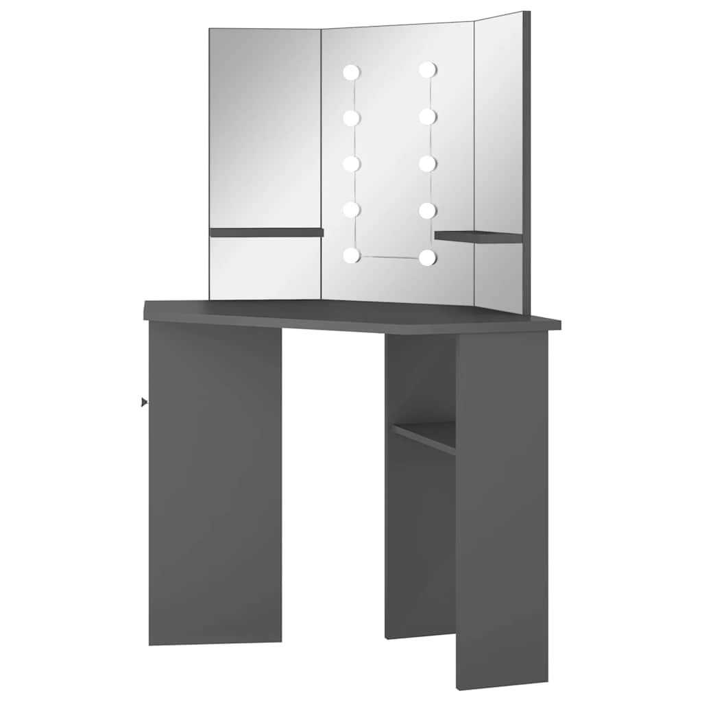 Toucador de canto com LED 111x54x141,5 cm cinzento