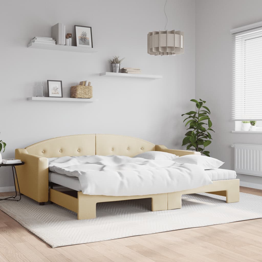 Sofá-cama c/ gavetão e colchões 90x200 cm tecido cor creme