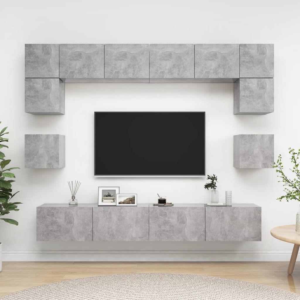 8 Pcs conjunto de móveis TV derivados madeira cinzento cimento