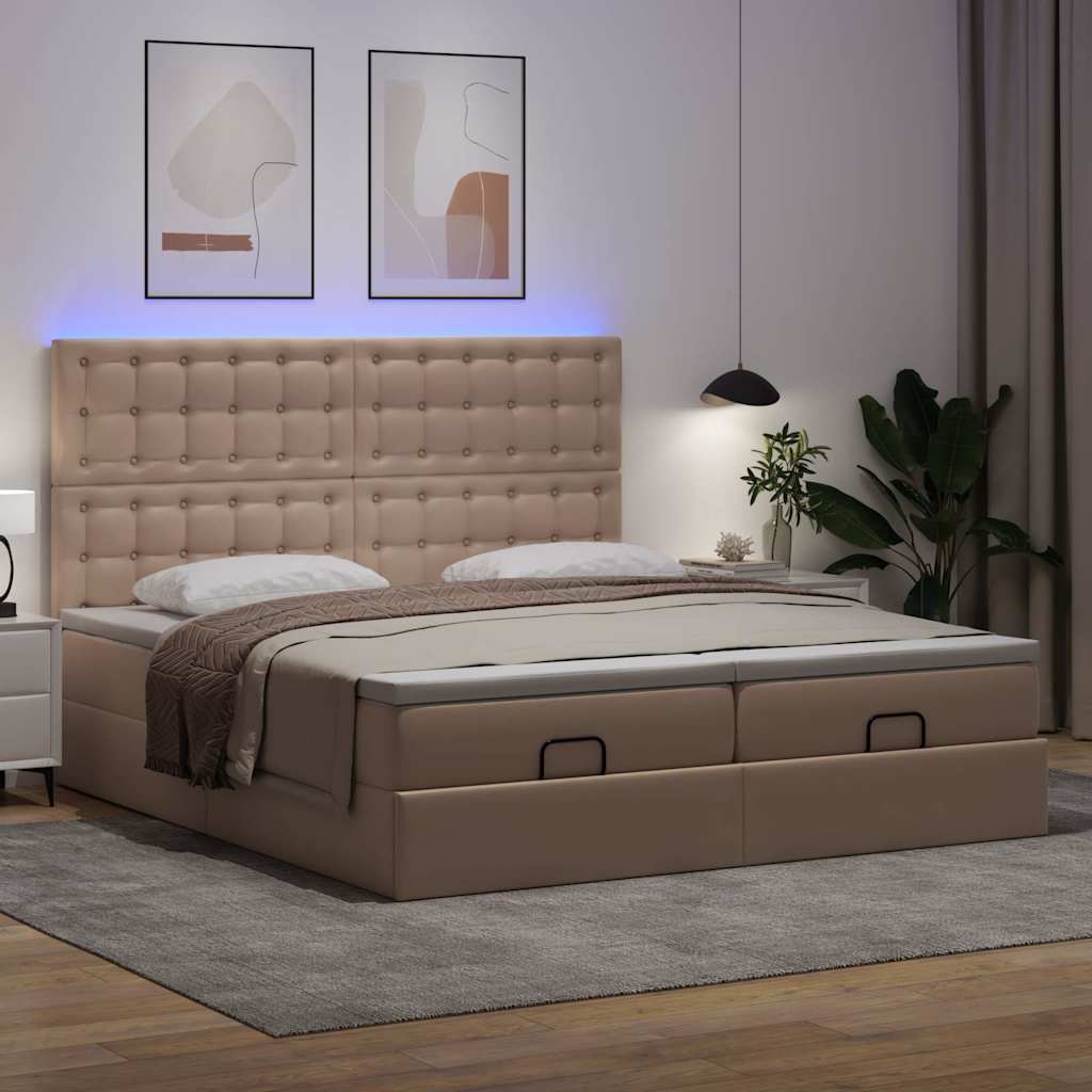 Cama otomana com colchões & leds 180x200 cm couro artificial