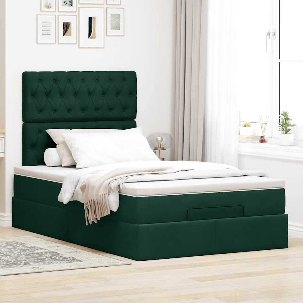 Estrutura de cama otomana com colchões verde escuro veludo