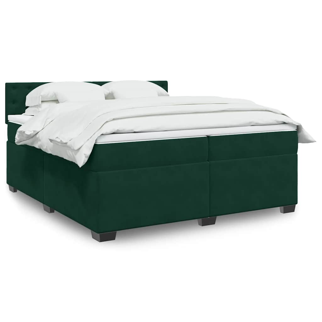 Cama com molas/colchão 200x200 cm veludo verde-escuro