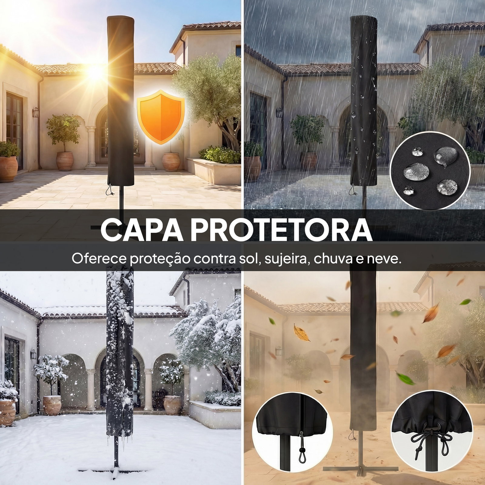 Chapéu de sol de jardim com 24 luzes LED solares cobertura inclinável poste metálico 29x25 m azul escuro