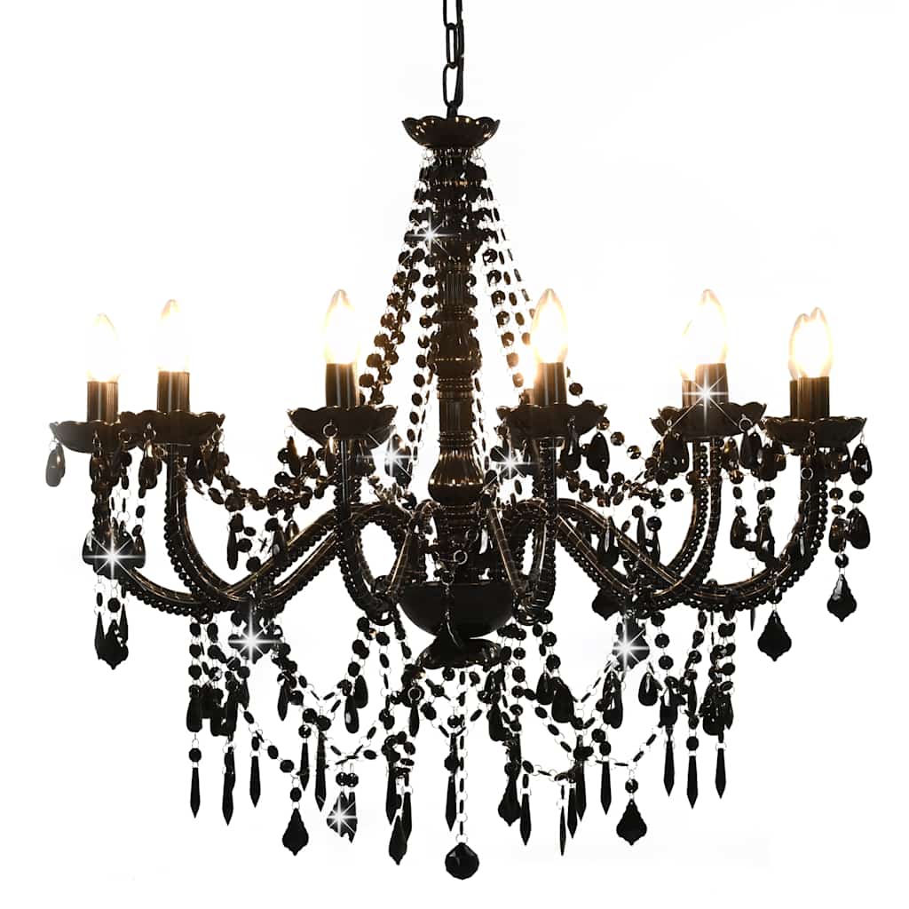 Lustre com contas lâmpadas 12 x e14 preto