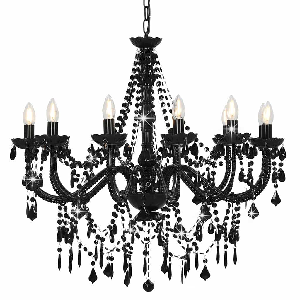 Lustre com contas lâmpadas 12 x e14 preto