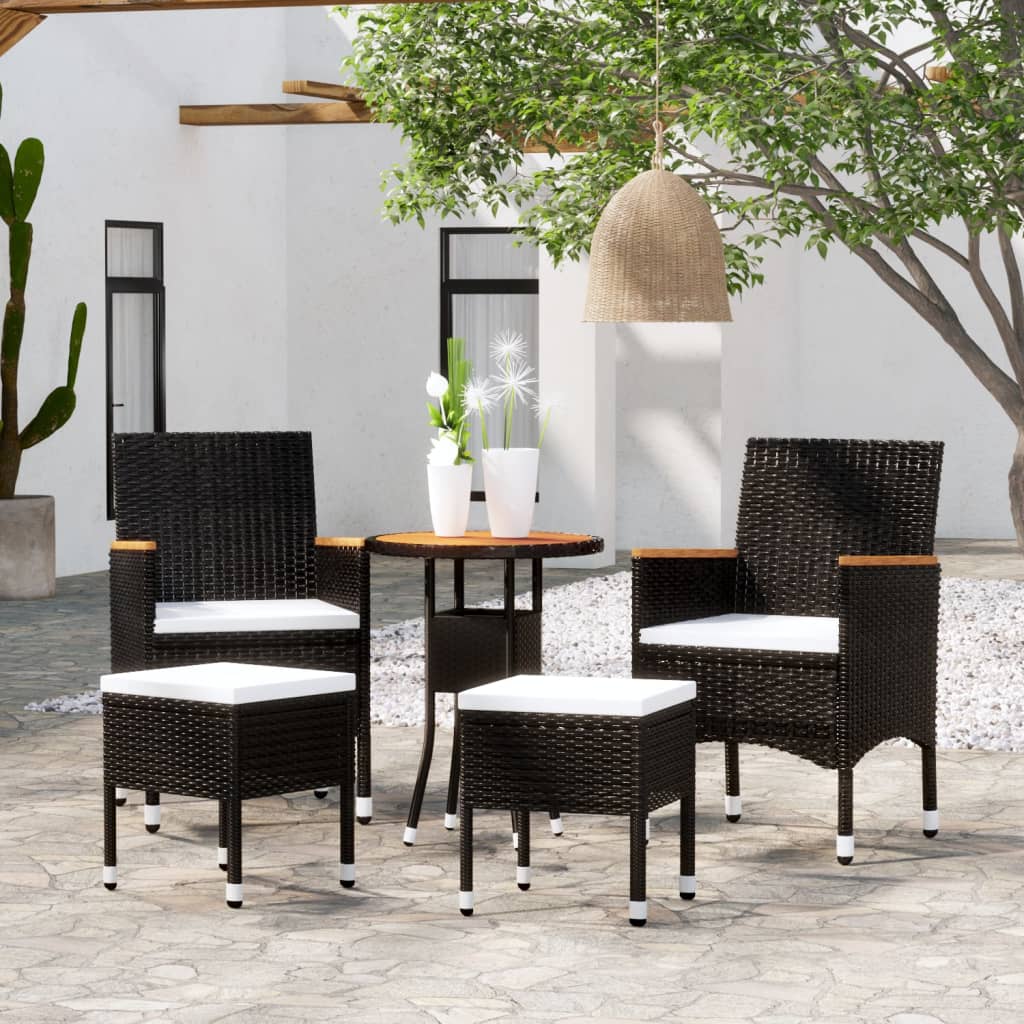 5 Pcs conjunto lounge de jardim vime PE preto
