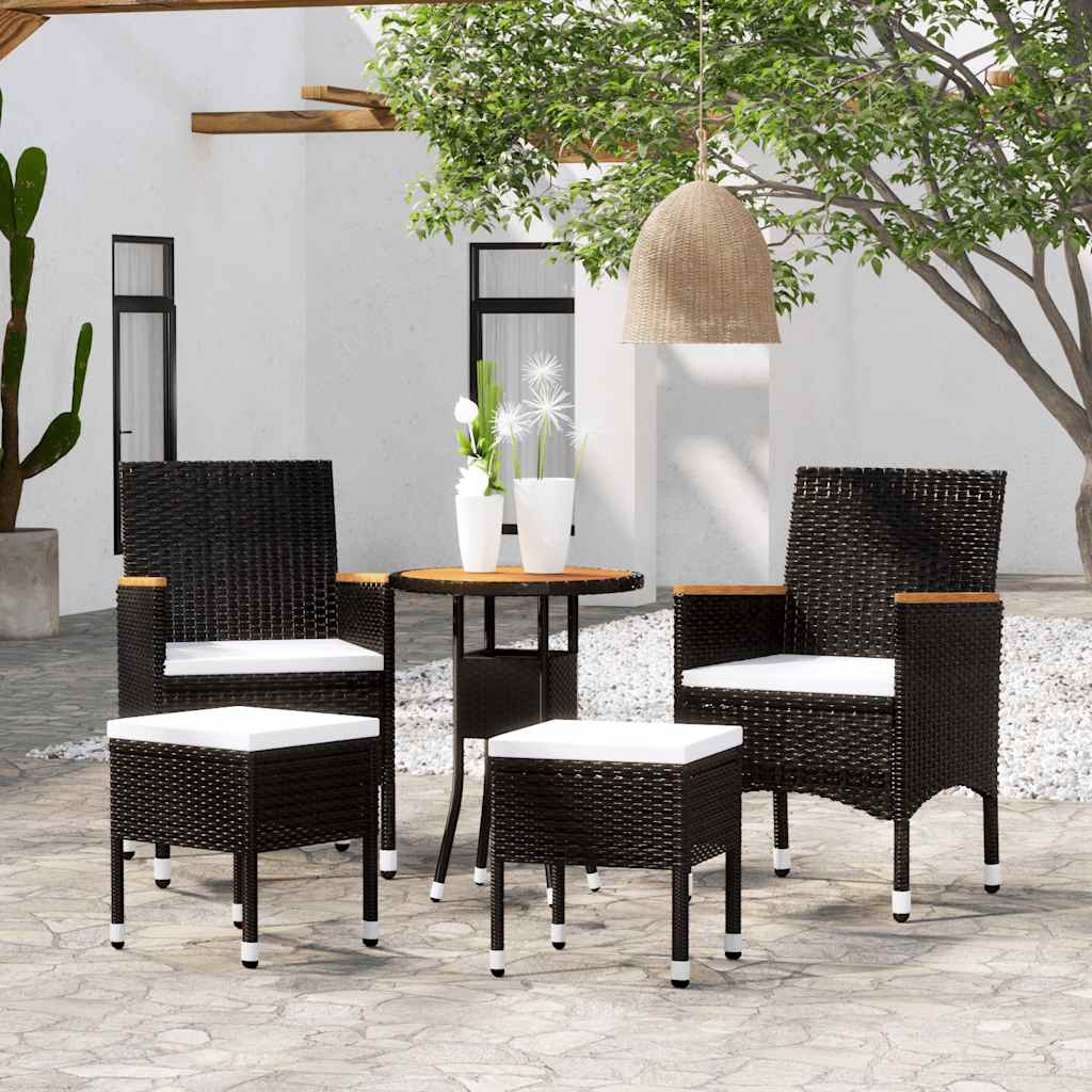 5 Pcs conjunto lounge de jardim vime PE preto