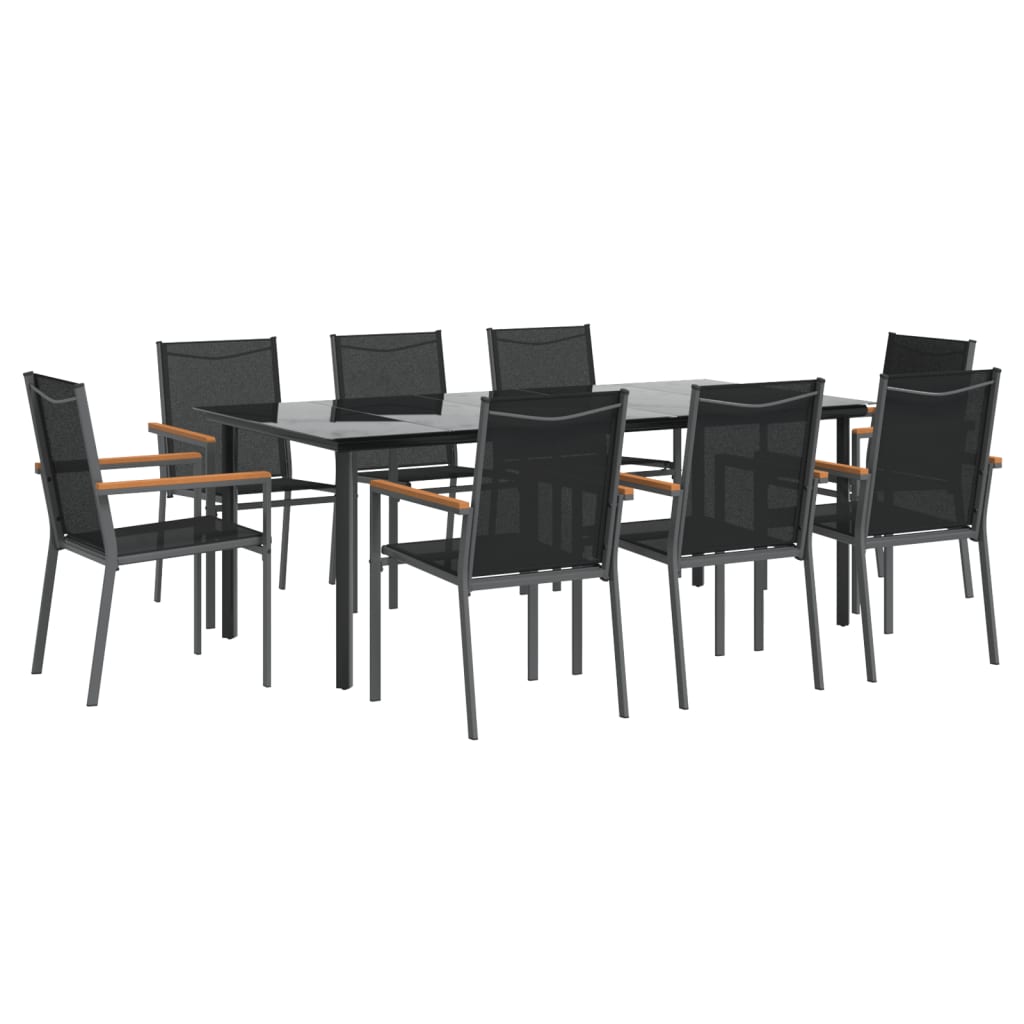 9 Pcs conjunto de jantar para jardim textilene e aço preto
