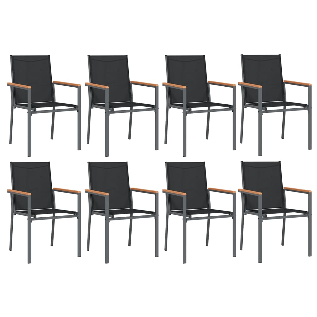 9 Pcs conjunto de jantar para jardim textilene e aço preto