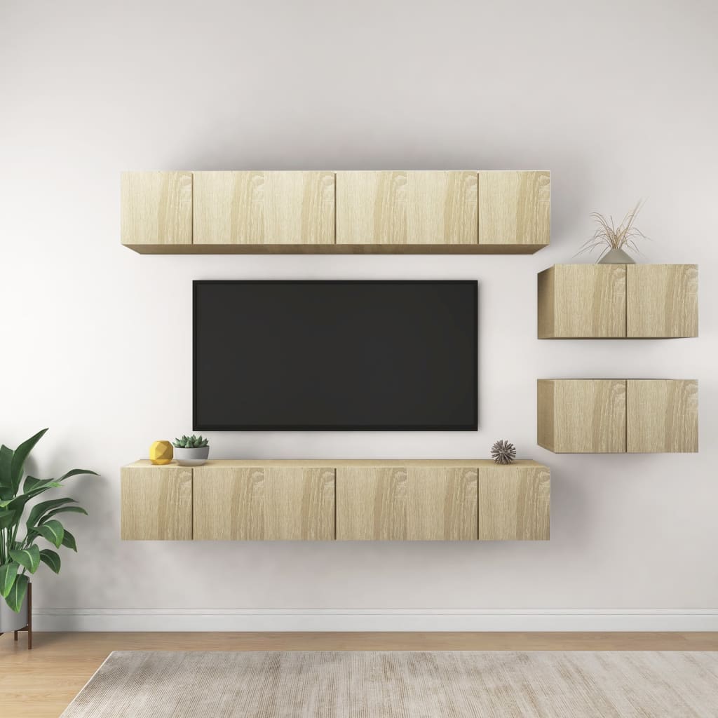 8 Pcs conjunto móveis de TV derivados madeira carvalho sonoma