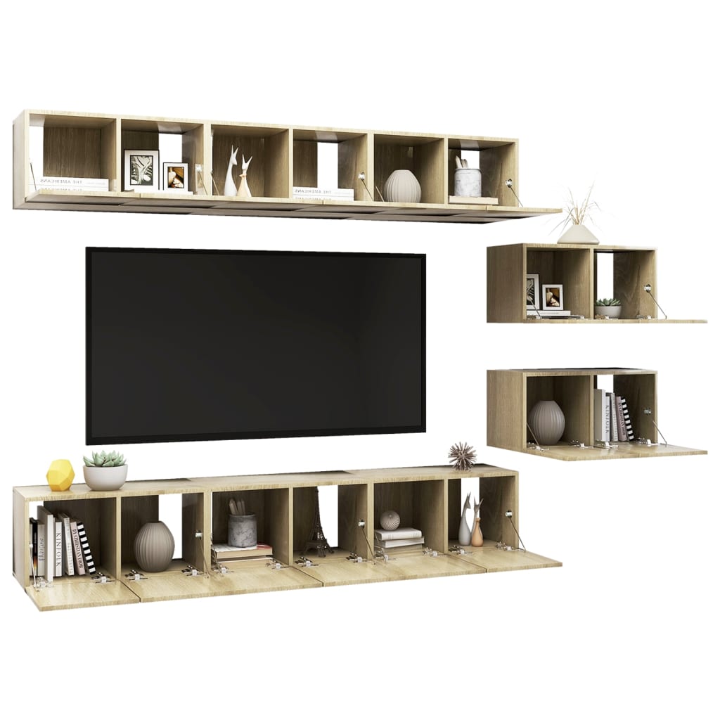 8 Pcs conjunto móveis de TV derivados madeira carvalho sonoma