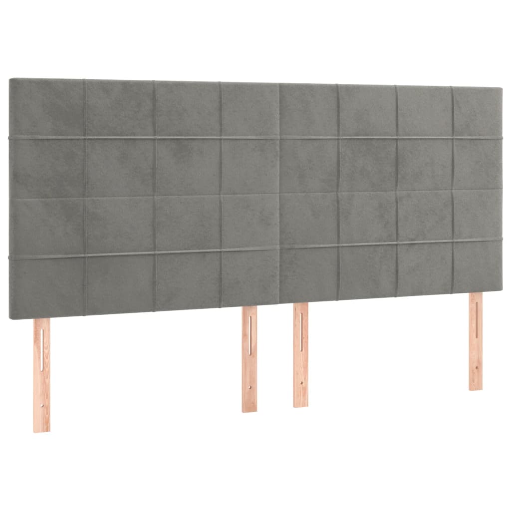 Cabeceira cama c/ luzes LED veludo 200x5x118/128cm cinza-claro