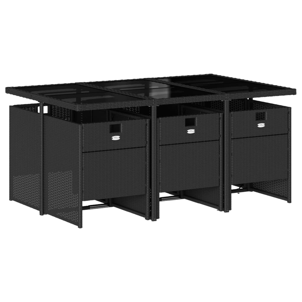 7 Pcs conjunto de jantar p/ jardim c/ almofadões vime PE preto