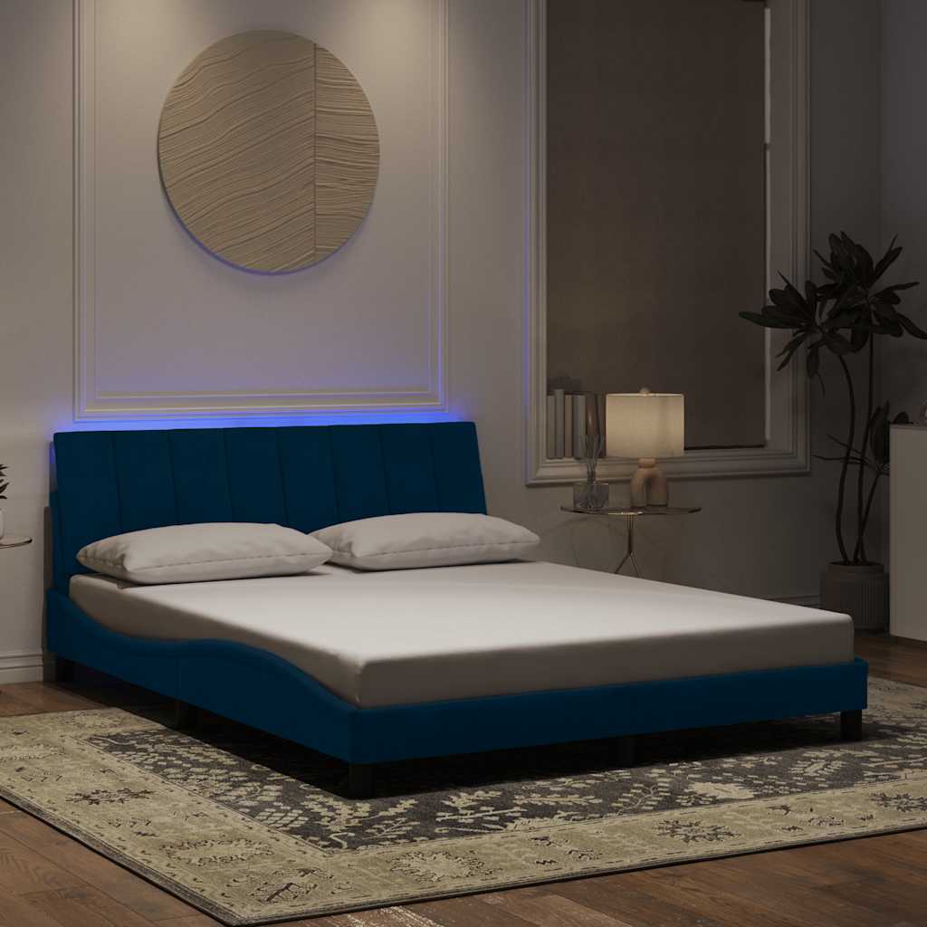 Estrutura de cama com LED sem colchão hanko 160x200 cm veludo azul