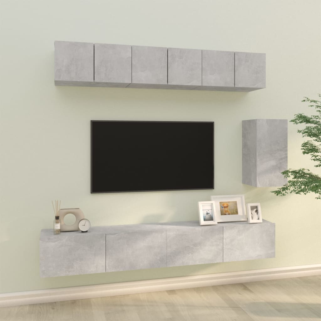 6 Pcs conjunto móveis TV derivados de madeira cinzento cimento