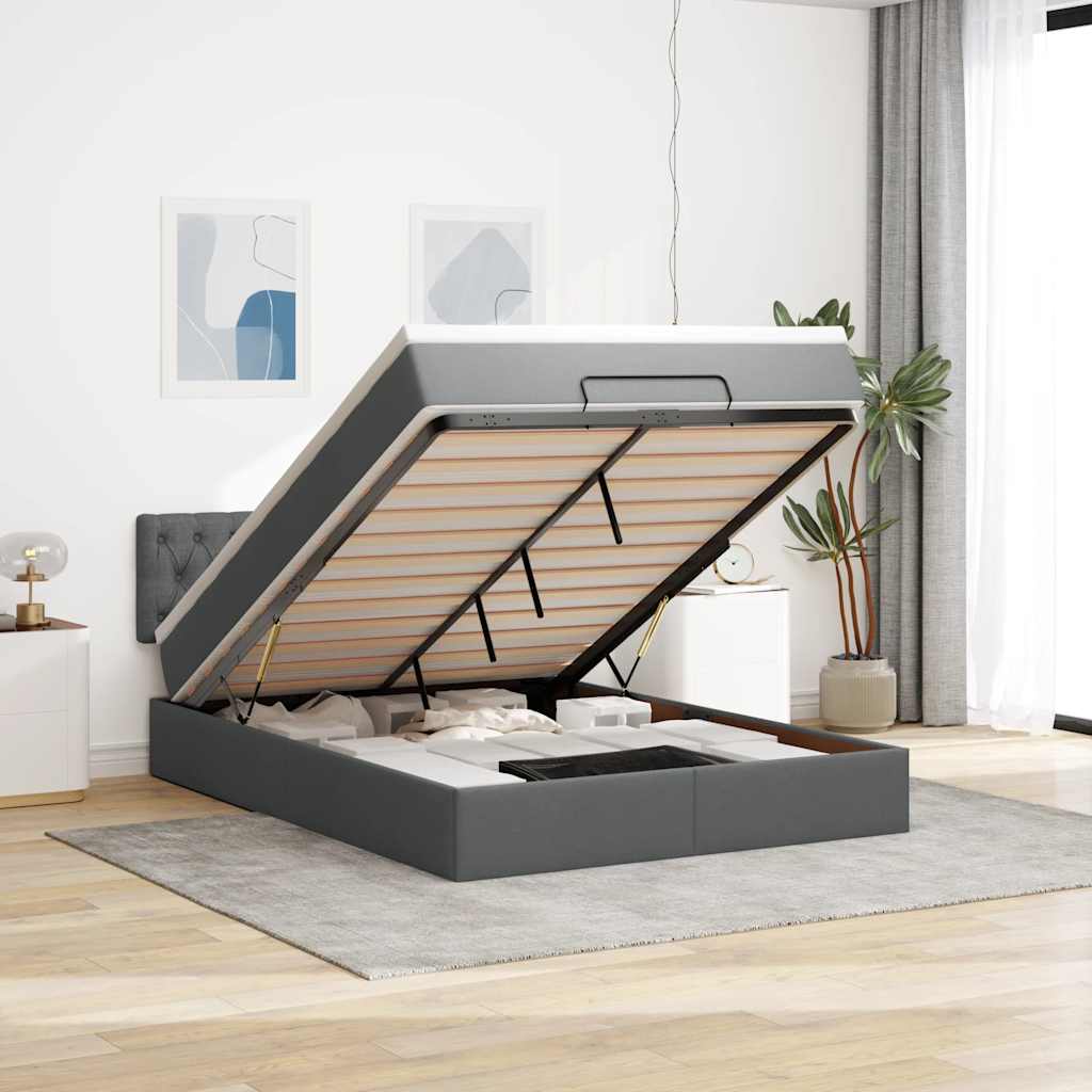 Cama otomana com colchão & leds 140x200 cm cinzento escuro