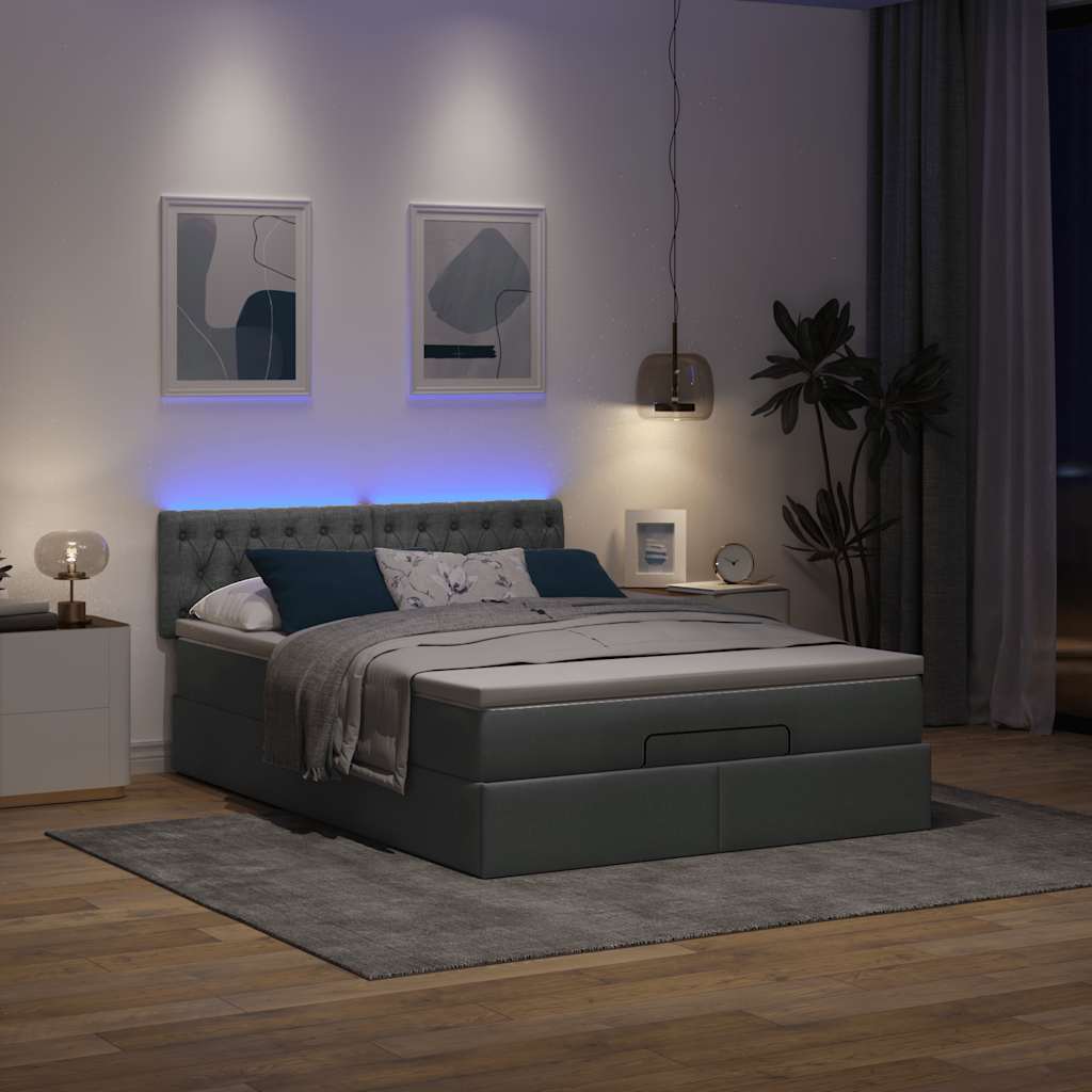 Cama otomana com colchão & leds 140x200 cm cinzento escuro