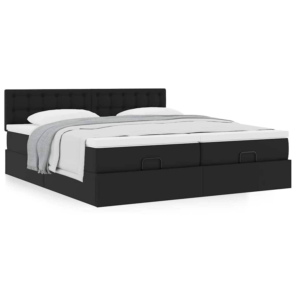 Estrutura de cama otomana com colchões pele artificial preta