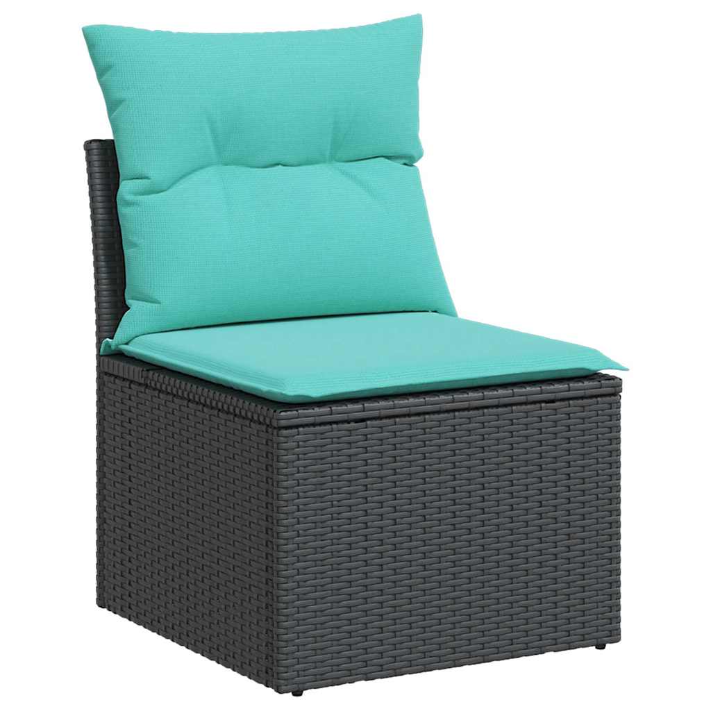 9 Pcs conjunto sofás jardim c/ almofadões vime PE/acácia preto