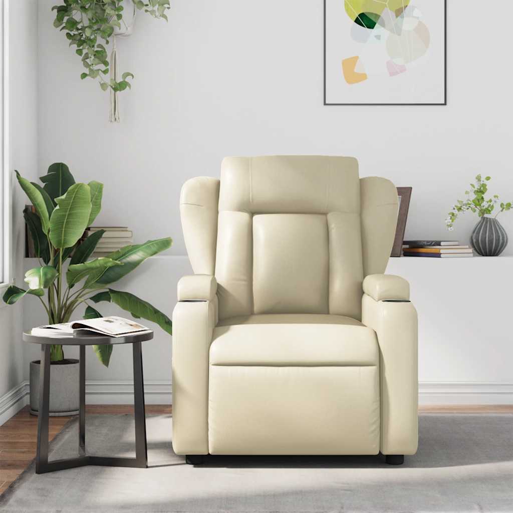 Poltrona de massagens reclinável couro artificial cor creme