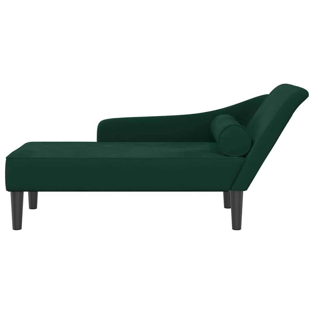 Chaise longue com almofadões veludo verde-escuro