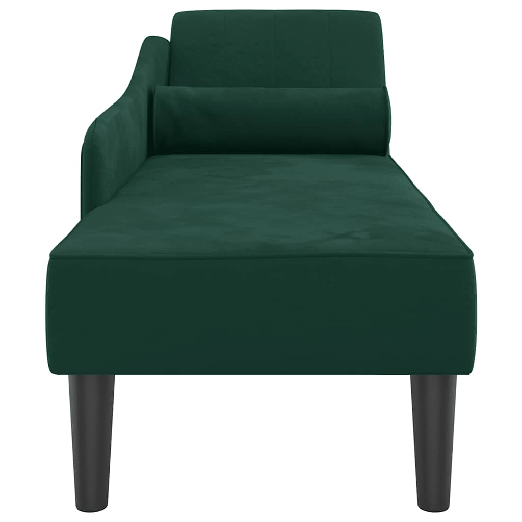 Chaise longue com almofadões veludo verde-escuro