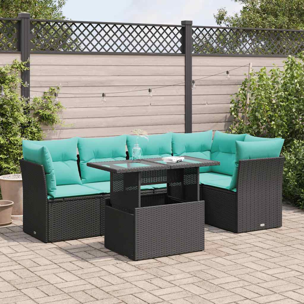 6 Pcs conjunto sofás jardim c/ almofadões vime PE/acácia preto