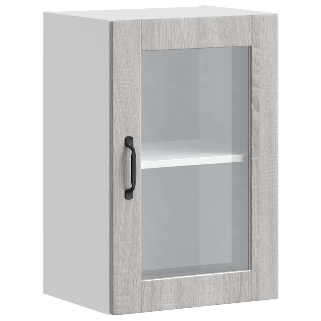 Armário de parede de cozinha porta de vidro porto cinza sonoma