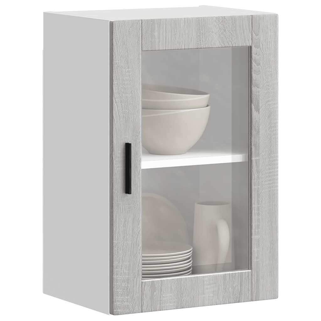 Armário de parede de cozinha porta de vidro porto cinza sonoma