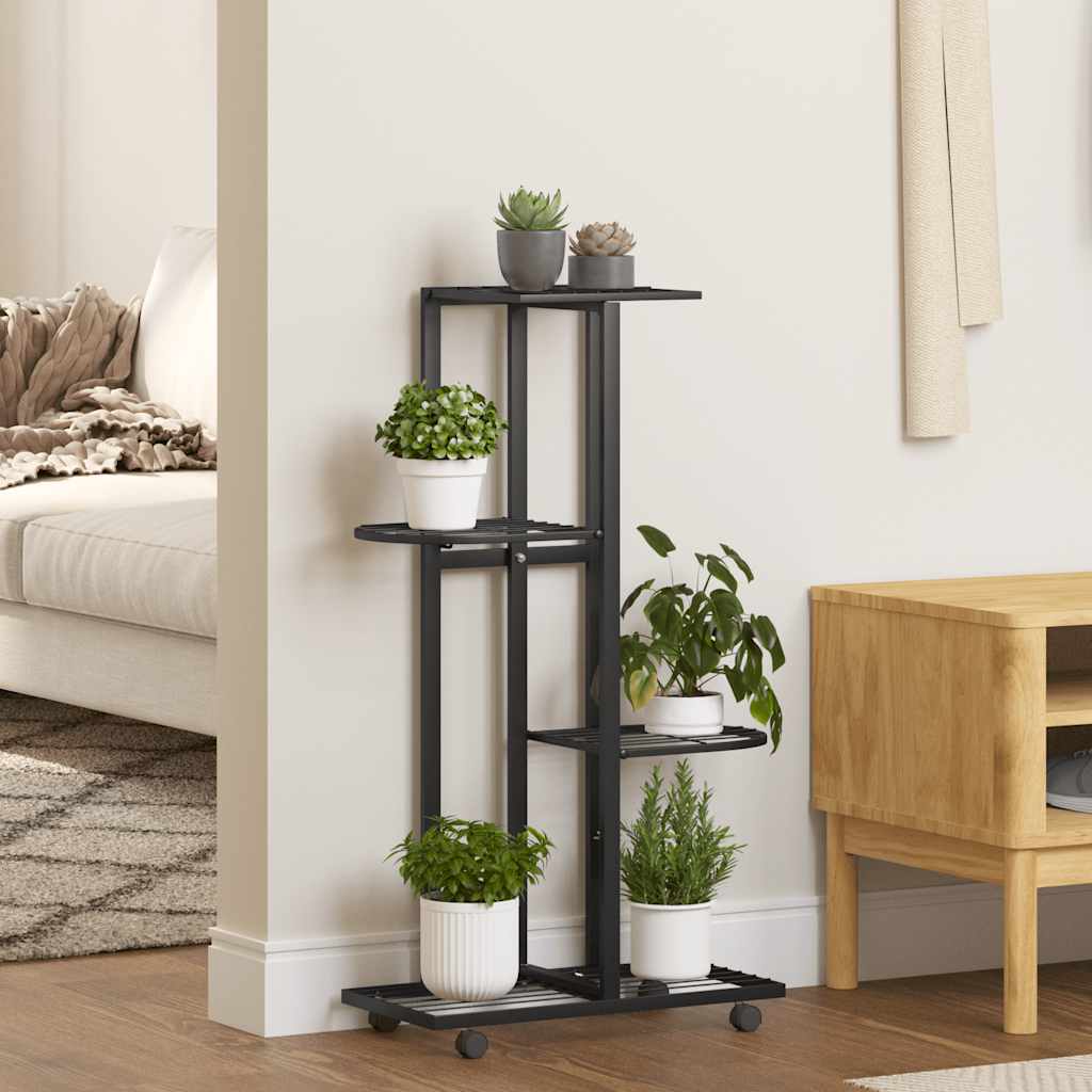 Suporte vasos c/ 4 prateleiras e rodas 44x23x80 cm ferro preto