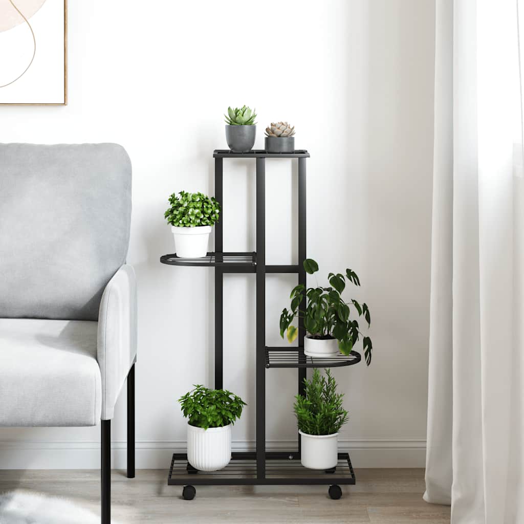 Suporte vasos c/ 4 prateleiras e rodas 44x23x80 cm ferro preto