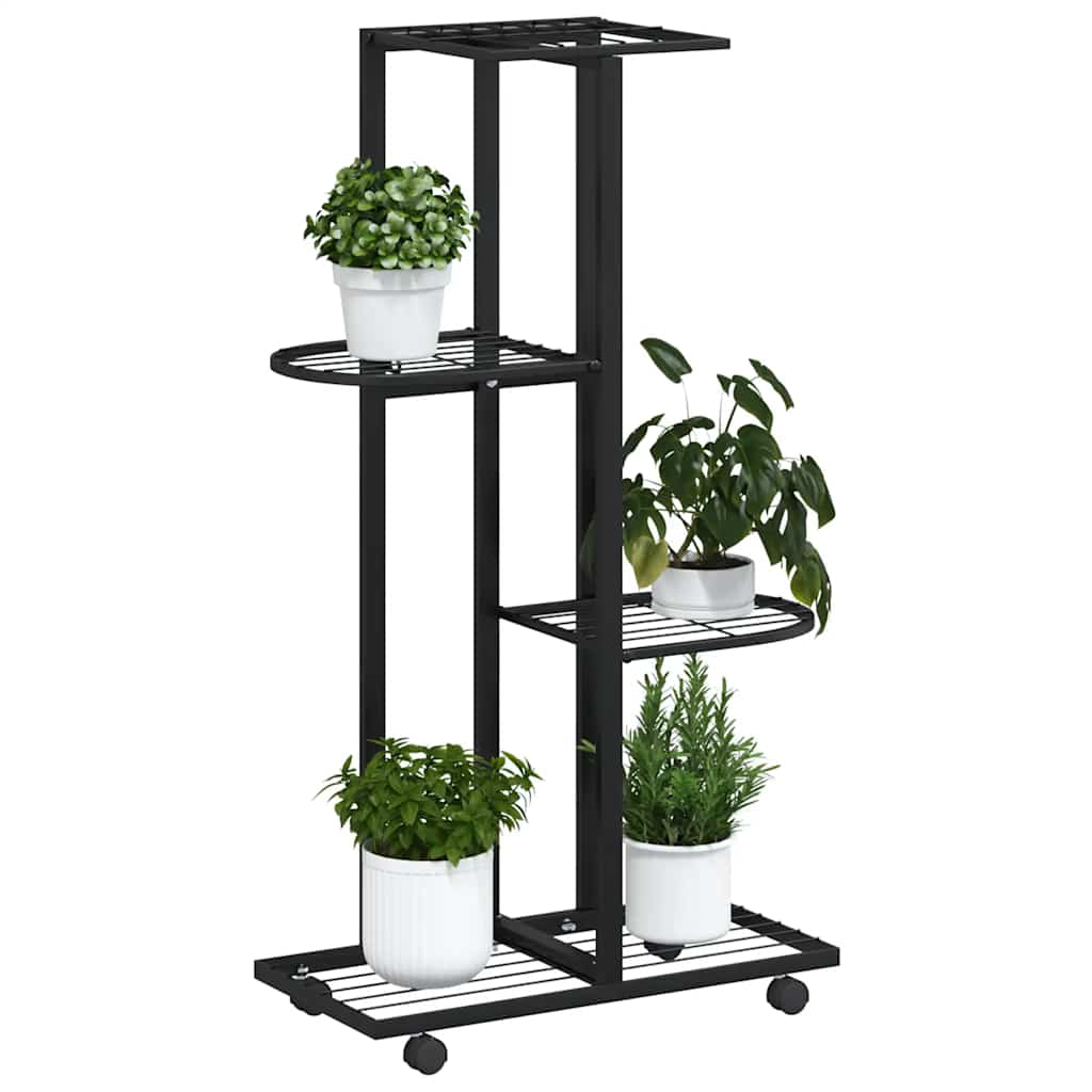 Suporte vasos c/ 4 prateleiras e rodas 44x23x80 cm ferro preto