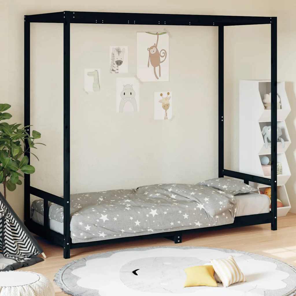 Estrutura de cama infantil 80x200 cm pinho maciço preto