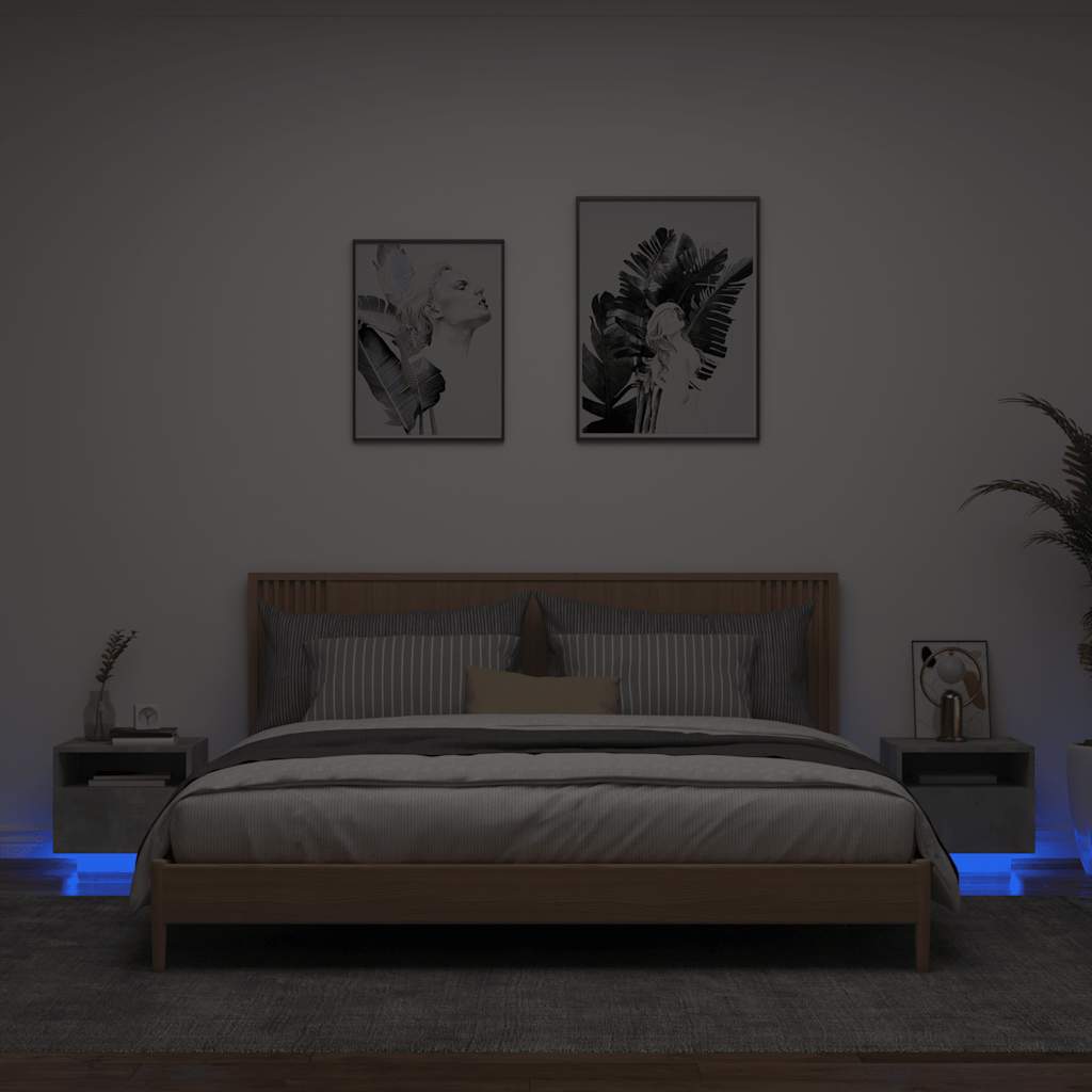 Mesas cabeceira c/ luzes LED 2 pcs 40x39x37 cm cinzento-cimento