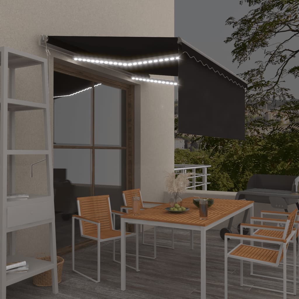 Toldo automático c/ estore/LED/sensor de vento 3x2,5m antracite