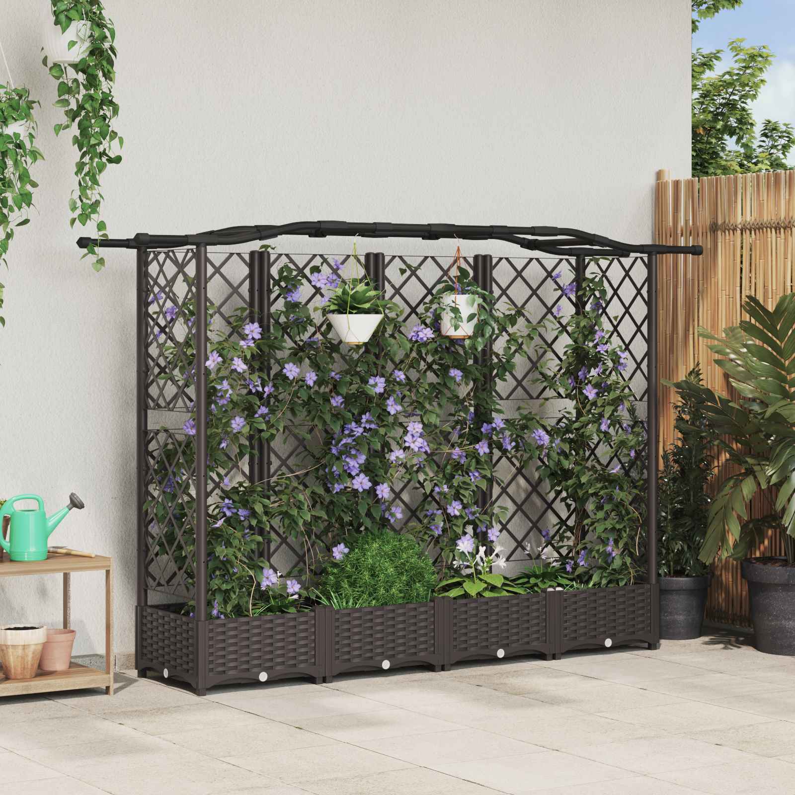 Cama elevada com treliça e telhado castanho 203,5 x 40 x 123 cm