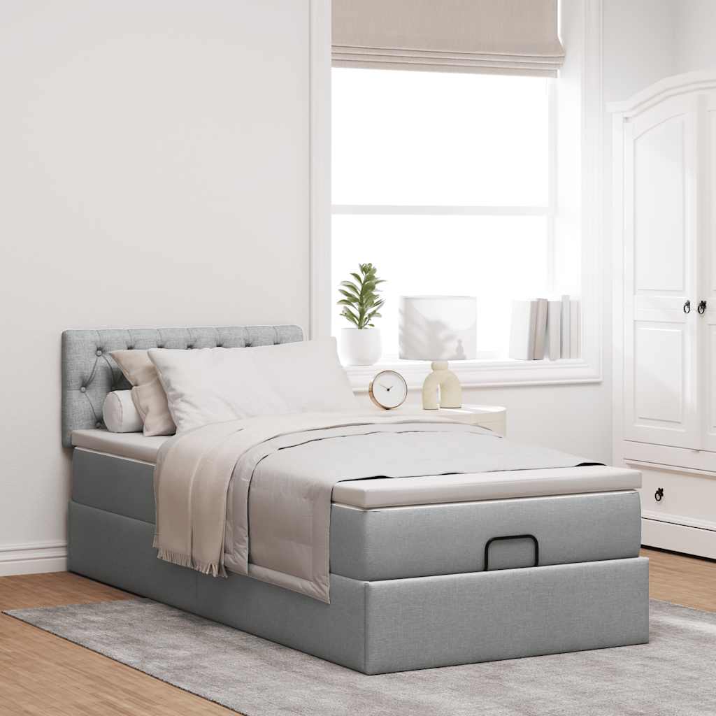 Estrutura cama otomana colchão 90x190 cm tecido cinzento claro
