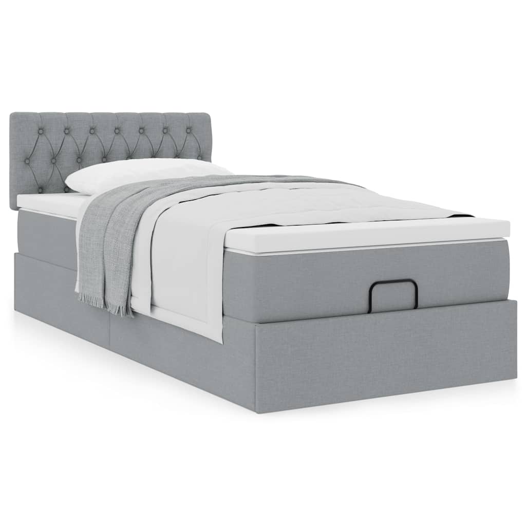Estrutura cama otomana colchão 90x190 cm tecido cinzento claro