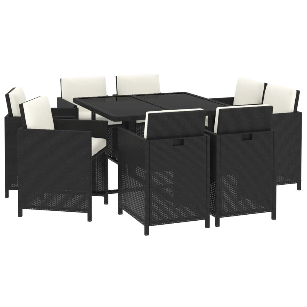 9 Pcs conjunto de jantar p/ jardim c/ almofadões vime PE preto