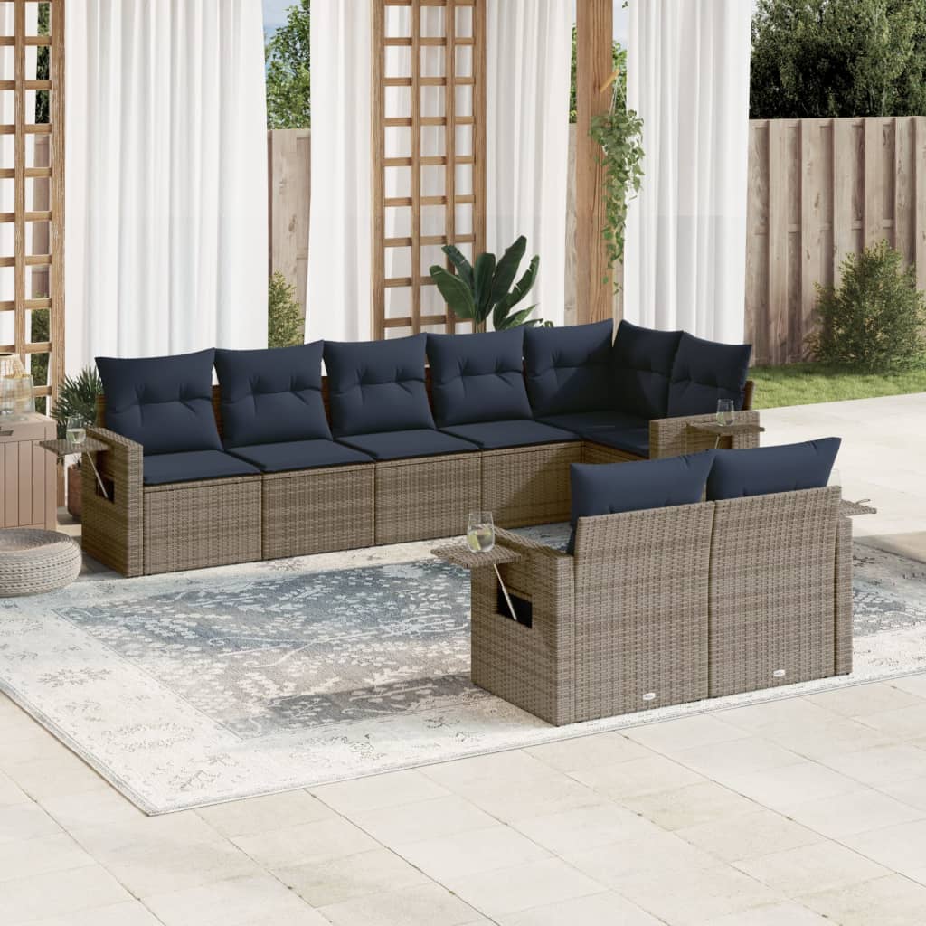 Conjunto de sofá de jardim com 8 peças e almofadas em rattan sintético cinza
