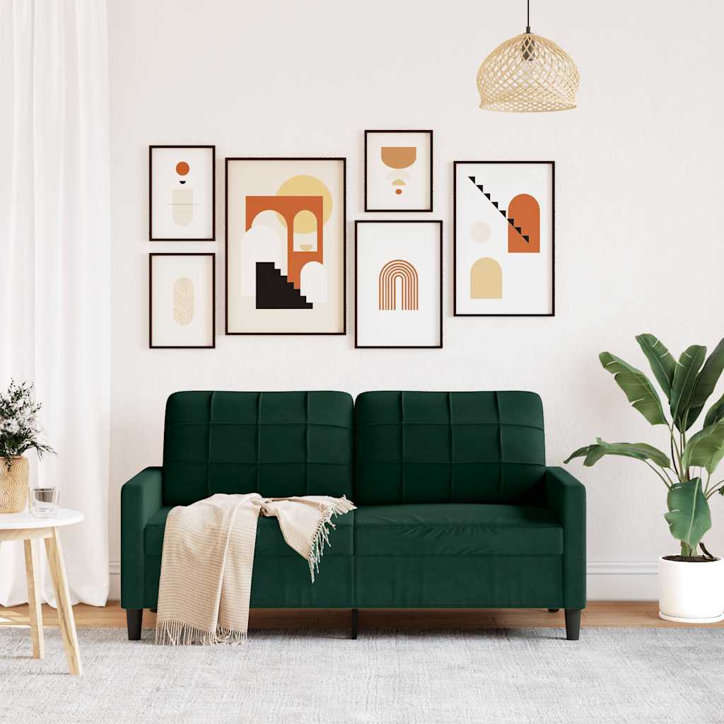 Sofá de 2 lugares 140 cm veludo verde-escuro