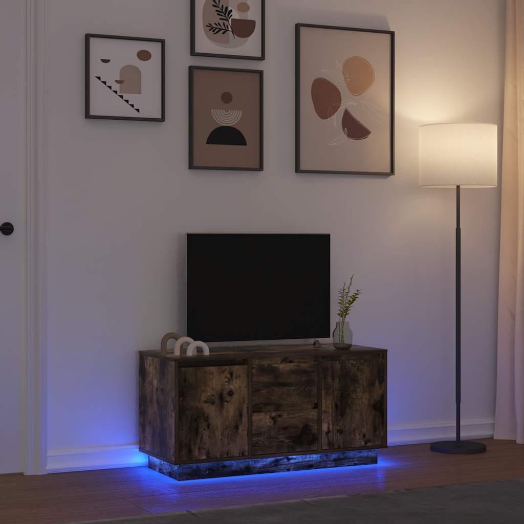 Móvel de TV com luzes LED 100x41x50 cm carvalho fumado