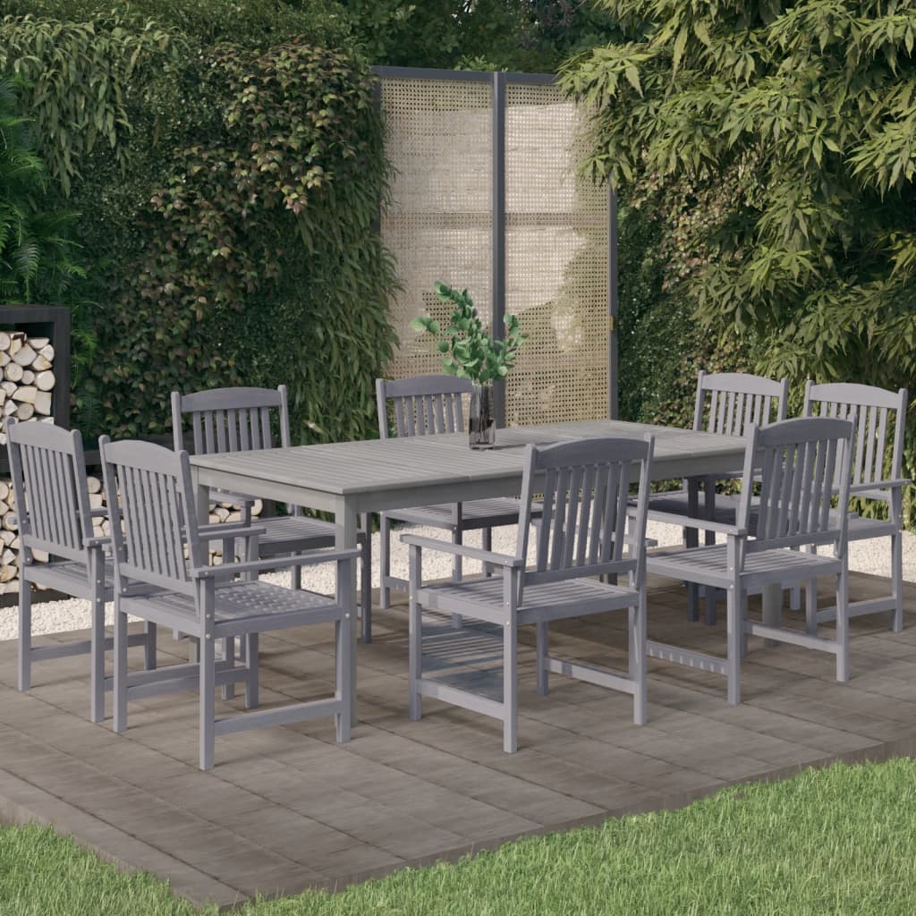 9 Pcs conjunto de jantar para jardim acácia maciça cinzento